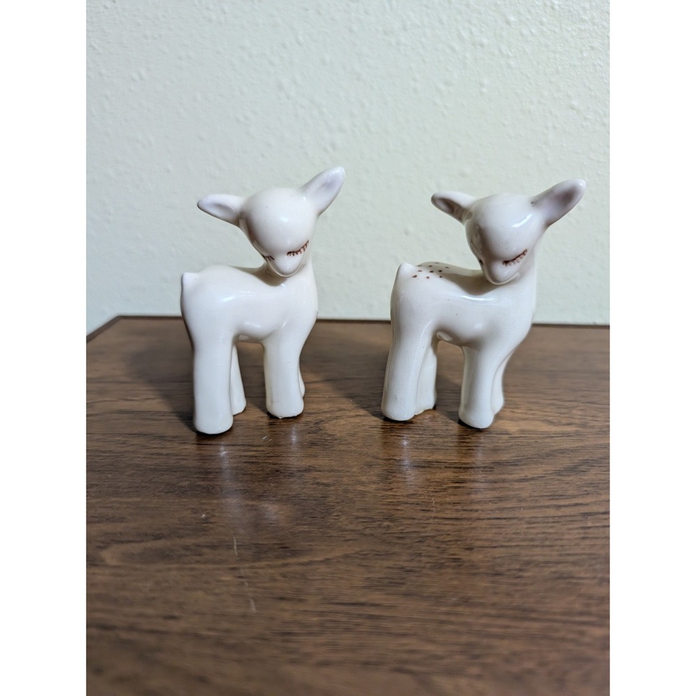 2 Vtg California Pottery Rio Hondo Pottery Deer Fawn Lashes Spots Babies Lot